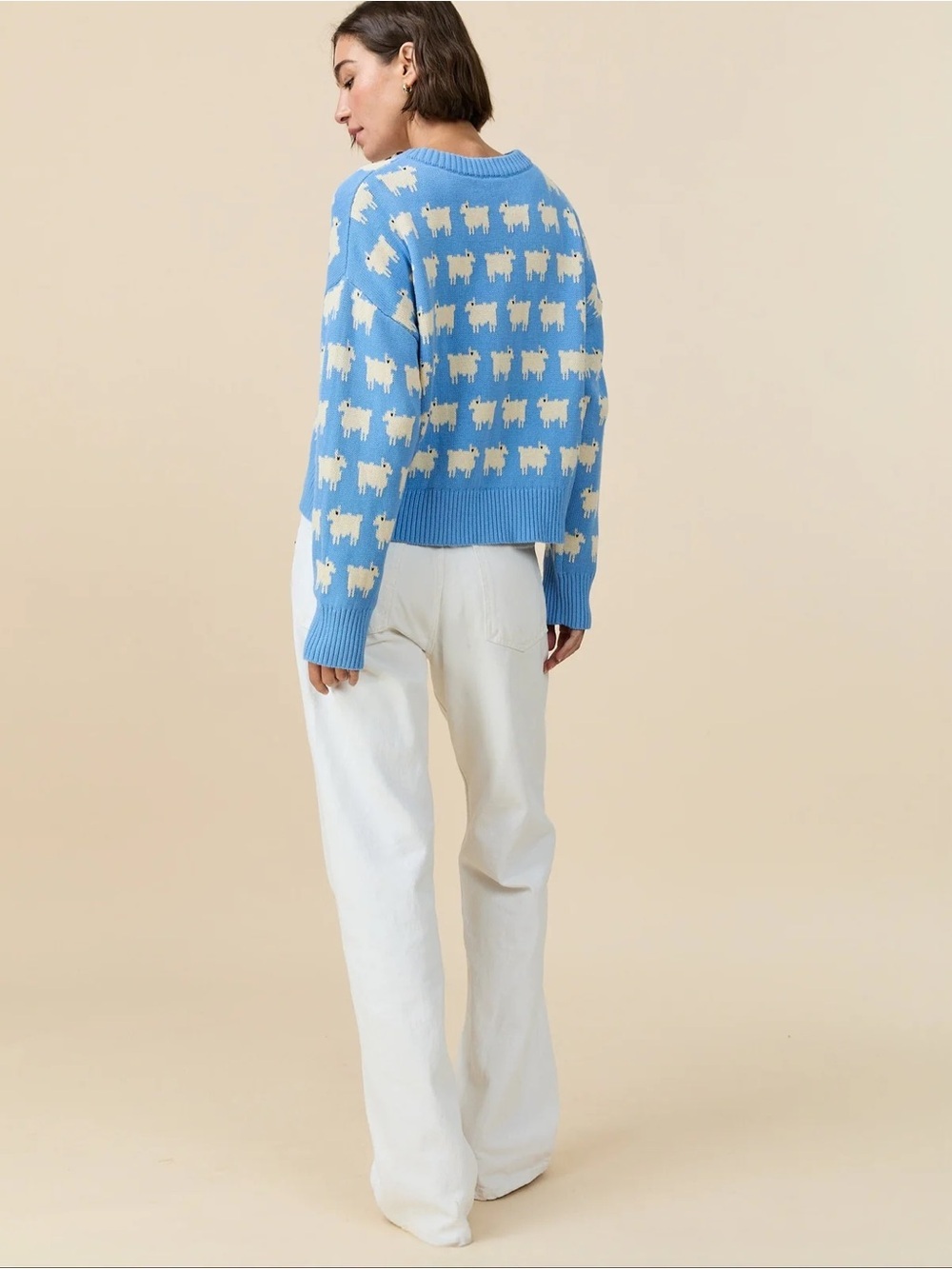 NWT Rowing Blazers Warm & Wonderful Diana Cotton Linen V-Neck Sheep Sweater Blue - Picture 4 of 10